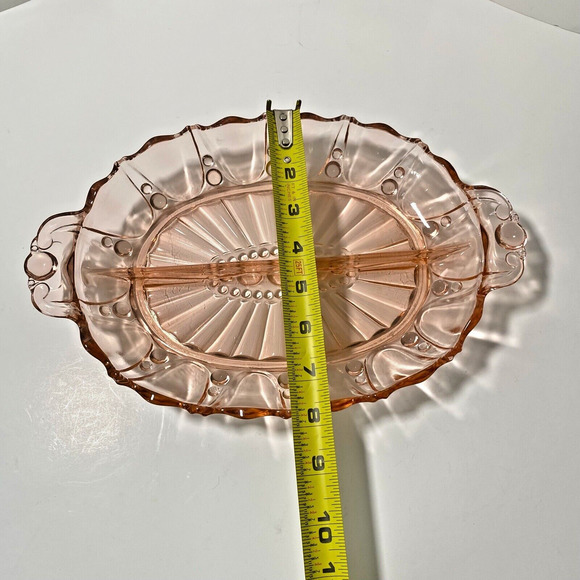 Anchor Hocking Pink Depression Glass Relish Serving Dish Oyster & Pearl Divided - Picture 8 of 9